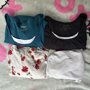 Women’s clothing bundle: long sleeve tops, dress, cropped short sleeve